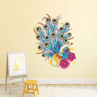 WALLDECORS 71.12 cm PEACOCK IMAGE STICKER Self Adhesive Sticker