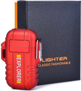 Explorer ™Waterproof Lighter | Dual Arc And Laser Plasma Heating Coil | Red Color | Amazing Premium Quality Cigarette Lighter, USB Cable