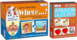 CREATIVE'S Match N Learn & Let's Find out- Where? (Combo Pack)