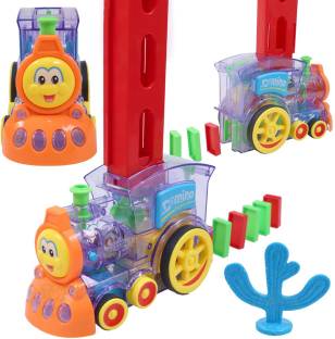 hinik Domino Toy Train Set,60 Pcs Domino Block Set, Domino Rally Train (Multicolor)