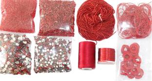 Dealx Red Color Embroidery, Jewelry Making 10Products Kit (Red essential combo)