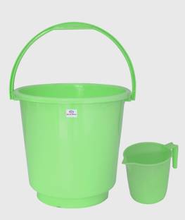 Heart Home 2 Pieces Plastic Bathroom Bucket & Mug Set (Green) 16 L Plastic Bucket