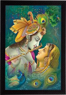 eCraftIndia Radha Krishna Satin Matt Texture UV Art Ink 14 inch x 10 inch Painting