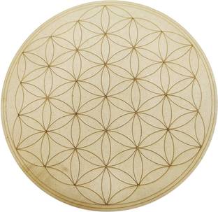 Shubhanjali Crystal Grid Plate Flower of Life Sacred Geometry Healing ,Wooden Crystal Grid Decorative Showpiece  -  0.5 cm