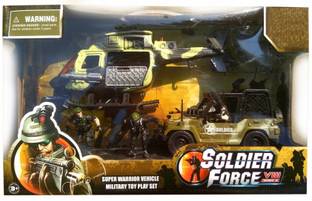 IndusBay Army Vehicle Toy Set with Military Vehicle Jeep Helicopter and Special Ops Soldier action figure Vehicle toy for kids