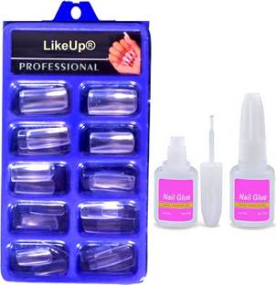 LikeUp Clear Transparent Artificial Nail 100pcs Fake acrylic Nail Tips With 10ml glue Transparent