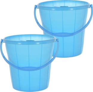 Heart Home Plastic Bucket With Strong Handle & Measuring Scale, 16 litre- Pack of 2 (Blue) 16 L Plastic Bucket