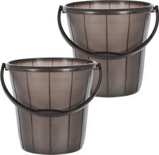 Heart Home Plastic Bucket With Strong Handle & Measuring Scale, 16 litre- Pack of 2 (Black) 16 L Plastic Bucket