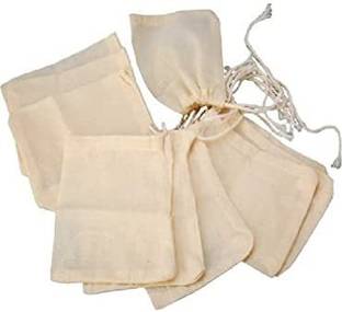 WUD Reusable Unbleached Muslin Cloth Bags for Straining Juice,Spice Bag Pack of 10 Strainer
