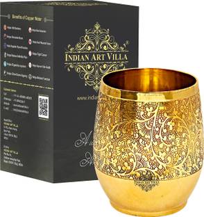 IndianArtVilla Brass Embossed Flower Design Glass Water/Juice Glass