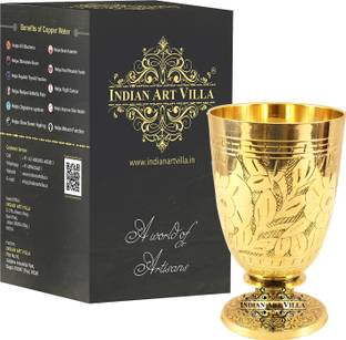 IndianArtVilla Brass Designer Glass with Bottom Stand Glass Water/Juice Glass