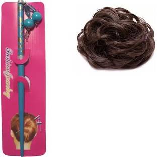 V WOMEN FANCY Printed Wooden  Stick, and juda Bun Stick-Set Hair Extension