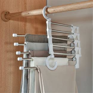 Jiyan Enterprise Space Saving Multiple 5 Layer Stainless Steel Hanger for Jeans Skirts Scarf Pant Steel Trousers Pack of 3 Hangers For  Trousers