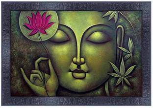 pnf Buddha Wood Photo Frames with Acrylic Sheet (Glass)6829 Digital Reprint 10.5 inch x 13.5 inch Painting