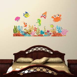 JNM ENTERPRISES 107 cm ' Ocean Animals ' Wall Sticker (PVC Vinyl, 107 cm x 32 cm, Multicolour) Self Adhesive Sticker