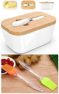 MEGATRNZASE Ceramic, Wooden, Steel Fridge Container  - 600 ml