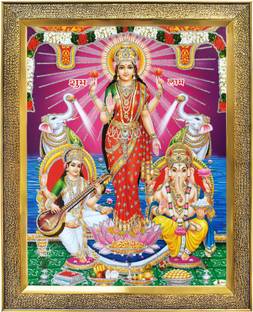 koshtak Lakshmi Ji Standing On Lotus With Ganesh Saraswati Religious Frame
