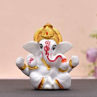 Craftam Ganesh Idol for Car Dashboard, Ganpati Murti for Car Decorative Showpiece  -  6 cm