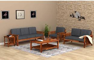 saamenia furnitures Solid Sheesham Wood Six Seater Sofa Set For Living Room / Hotel / Office Fabric 3 + 2 + 1 Sofa Set
