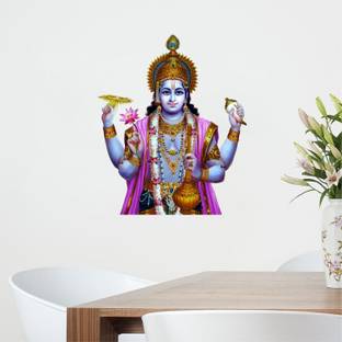 wildartcreation 55 cm lord vishnu with lakshmi Wall Sticker Picture 441 Self Adhesive Sticker