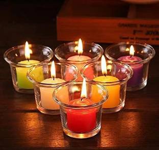 MAGICMOON Glass Tealight / Votive Candle Holders for Diwali & Home & Decoration - Set of 6 Glass 6 - Cup Tealight Holder Set