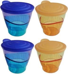 TUPPERWARE (Pack of 4) Eleganza Tumbler (Each 290ml, 2Blue, 2Orange Pack of 4) Glass Set Water/Juice Glass