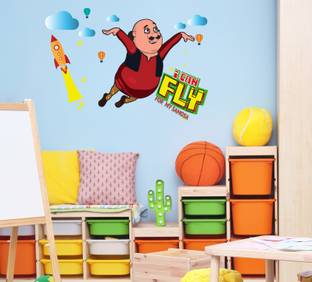 Asian Paints 73 cm Motu Patlu I can fly Vinyl Wall Sicker Self Adhesive Sticker