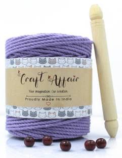 Craft Affair | 3ply Twisted Oragnic Cotton Macrame Cord (100 Meter, 3mm) | Macrame Cord For Wall Hangers And Other DIY Projects - Lavender