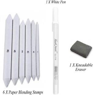 क्रैफ्टासियस Art 1Pc White Pen(0.8MM), Paper Blending Stump & Kneadable Eraser; Drawing Tools