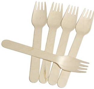 Ranisati Bio-degradable Disposable Wooden Forks, 14 Cm, 100 Pieces Disposable Wooden Serving Fork Set