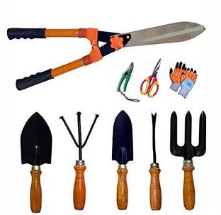 JetFire Wooden Trowel Set of 5, Hedge Shear, Pruner, Scissor & Gloves Garden Tool Kit