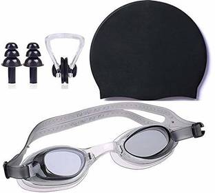 reform Antifog Goggles,Silicone Cap Noseclip,EarPlugs for Men,Women Black Swimming Kit