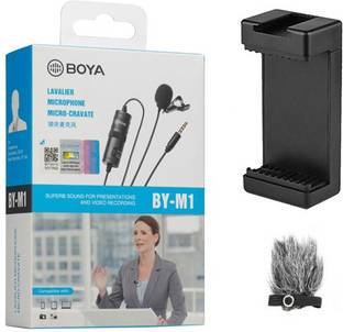 BOYA BY-M1 with Fur-Lav and Mount3 for Phone and LED Omnidirectional Lav Condenser Microphone