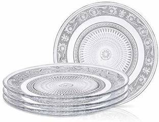 T R Creation Crystal Clear Serving Plate for Dining 6INCH Paraat(Pack of 4,Microwave Safe) Half Plate