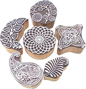 Reniq Art Wood Block Stamps, Artistic Shapes Craft Kids Saree Border DIY Printing Blocks Printing Blocks