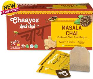 Chaayos Premium Masala Tea Bags with 100% Natural Spices (Ginger, Cinnamon, Black Pepper, Cloves) Tea Bags Box