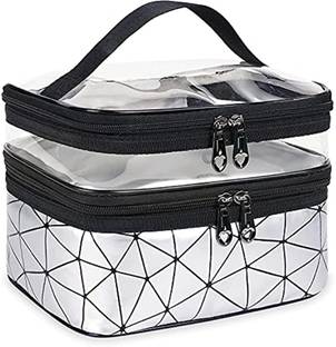 HOUSE OF QUIRK Makeup Bags Double Layer Organizer Toiletry Bags - Silver Diamond Makeup Vanity Box