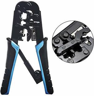 Jihaan Dual Modular Network RJ45 RJ11 RJ12 Crimping Tool for RJ45, RJ12 RJ11 8P/6P/4P /CAT5/CAT5e/CAT6/CAT6A All in One Black and Blue Corded Crimper