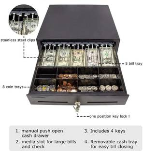 KK MART Metal Cash Drawer 13 Compartment 5Bills /8 Coins Slots Cash Box