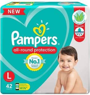 Pampers All Round Protection Diaper Pants For Baby, Large (L) 42 Count With Aloe Vera - L
