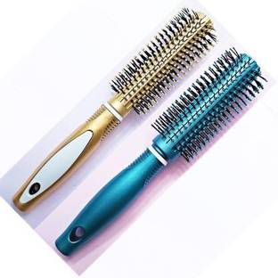 XLOW Round Rolling Hair Comb for Men and Women Blue Golden color | Pack of 2