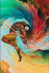 Jitesh Arts Psychedelic Colourful Abstract Shiva Shambhu Bholenath Dancing Lucky Vastu Digital Reprint 19.5 inch x 13.5 inch Painting
