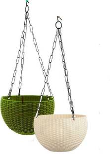 VirajSanchi Antier 6" Woven Design Hanging Euro Basket Planters Indoor Outdoor Plastic Vase