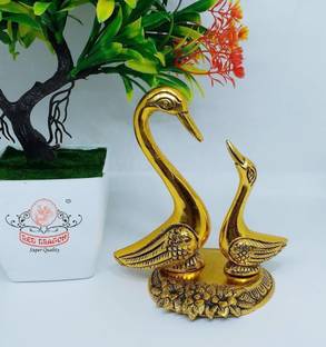 RED DRAGON Duck Pair / Swan Pair / Kissing Love Bird Gold Size 14 X8X 12cm Decorative Showpiece  -  16 cm
