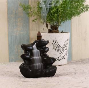 Miss Peach Handicrafted Smoke Water Fountain Backflow incense burner with 10 Smoke Backflow Incense Cone in Incense Sticks for Home Decor|Smoke Waterfall for Car Dashboard, Gifts And Home|Smoke Fountain||Showpieces & Figurines|Showpiece Gift Sets (Brown) Decorative Showpiece  -  12 cm