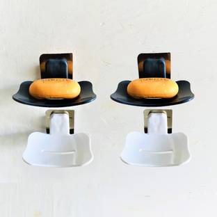Qrex Soap Saver Soap Holder with Draining Tray with Adhesive Sticker Plastic Wall Shelf