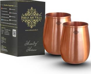 IndianArtVilla (Pack of 2) Pure Copper Lacqure Coted Classy Round Shaped Glass, Drinkware & Tableware Glass Water/Juice Glass