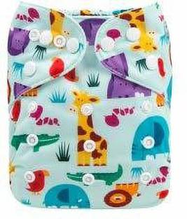 Alvababy Baby's Rocket Print Elastic Microseude Pocket Diaper with Microfiber Insert