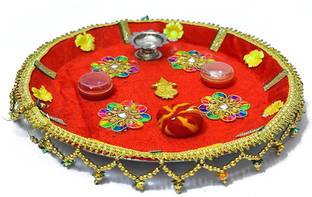 madhulica 005Handmade Decorative puja thali for raksha bandhan,karwa chauth, Navratri Steel