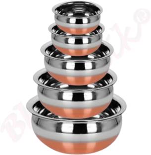 Bhaumik Stainless steel Copper Bottom cooking & serving Handi/Vessel 5 pcs combo Set Cookware Set
